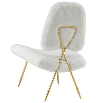 Ponder Upholstered Sheepskin Fur Lounge Chair, Metal Steel Skin, White 13690