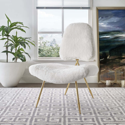 Ponder Upholstered Sheepskin Fur Lounge Chair, Metal Steel Skin, White 13690