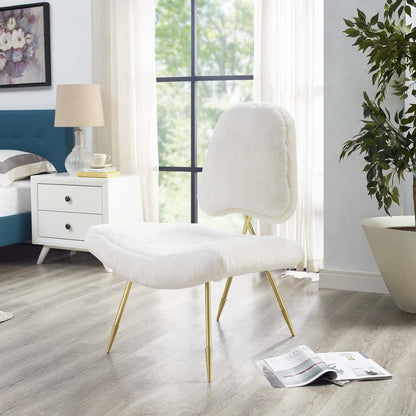 Ponder Upholstered Sheepskin Fur Lounge Chair, Metal Steel Skin, White 13690