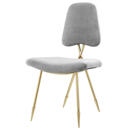 Ponder Upholstered Velvet Dining Side Chair, Velvet Fabric Metal Steel, Grey Gray 13692