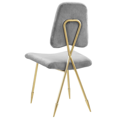 Ponder Upholstered Velvet Dining Side Chair, Velvet Fabric Metal Steel, Grey Gray 13692