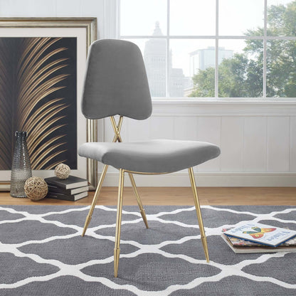 Ponder Upholstered Velvet Dining Side Chair, Velvet Fabric Metal Steel, Grey Gray 13692