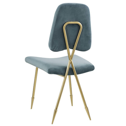 Ponder Upholstered Velvet Dining Side Chair, Velvet Fabric Metal Steel, Blue 13695