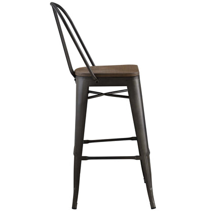 Promenade Bar Stool, Metal Steel Wood, Brown 13701