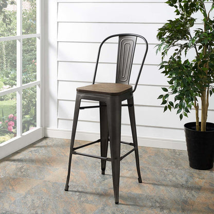 Promenade Bar Stool, Metal Steel Wood, Brown 13701