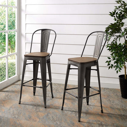 Promenade Bar Stool, Metal Steel Wood, Brown 13701