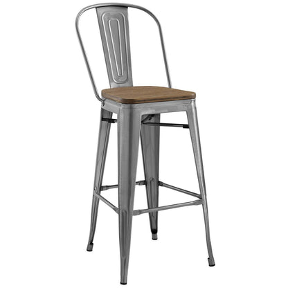 Promenade Bar Stool, Metal Steel Wood, Silver 13702