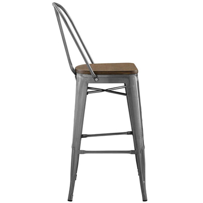 Promenade Bar Stool, Metal Steel Wood, Silver 13702