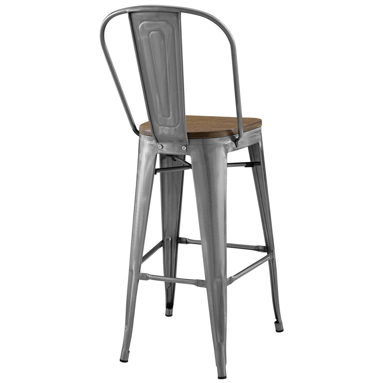 Promenade Bar Stool, Metal Steel Wood, Silver 13702
