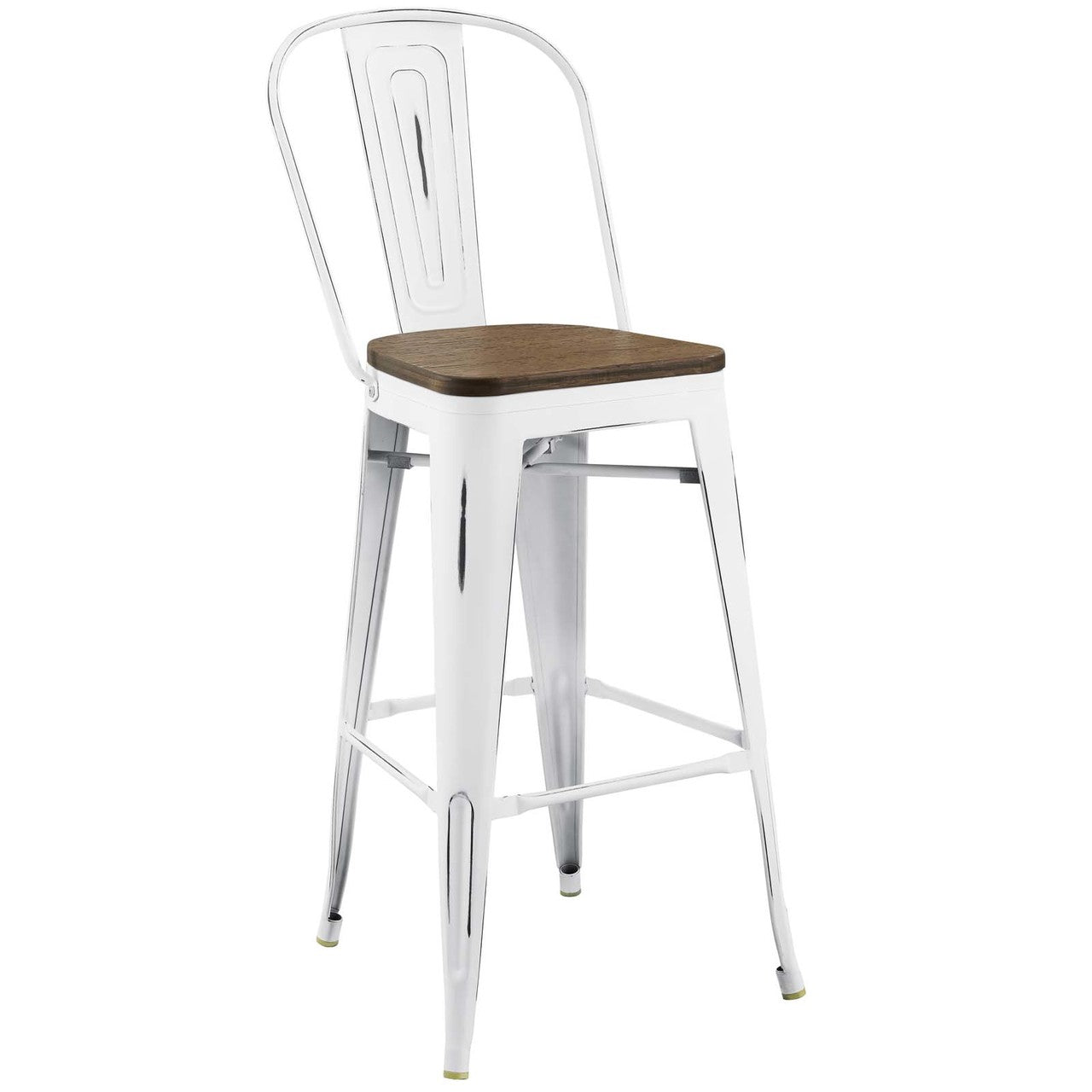 Promenade Bar Stool, Metal Steel Wood, White 13703