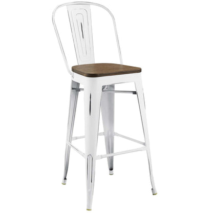 Promenade Bar Stool, Metal Steel Wood, White 13703
