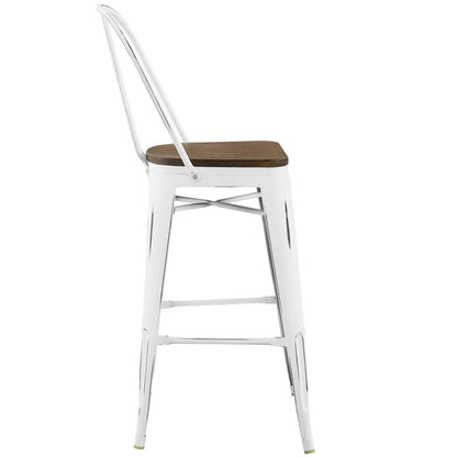 Promenade Bar Stool, Metal Steel Wood, White 13703