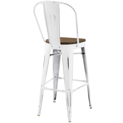 Promenade Bar Stool, Metal Steel Wood, White 13703