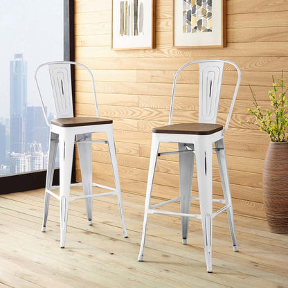 Promenade Bar Stool, Metal Steel Wood, White 13703