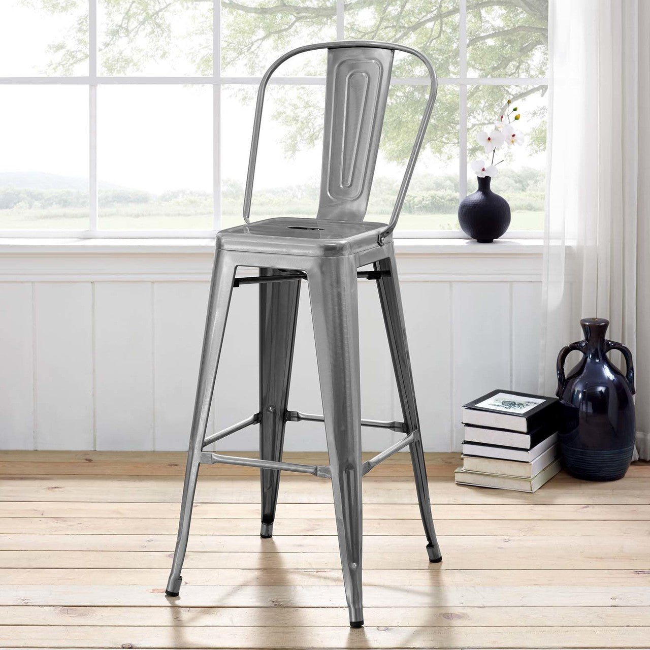 Promenade Metal Bar Side Stool, Metal Steel, Silver 13705