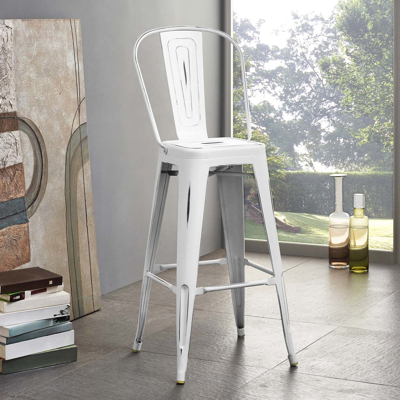 Promenade Metal Bar Side Stool, Metal Steel, White 13706