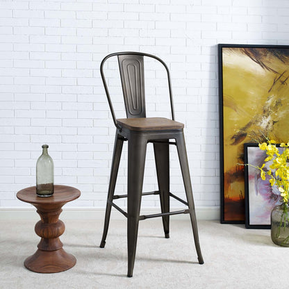 Promenade Metal Bar Stool, Metal Steel Wood, Brown 13708