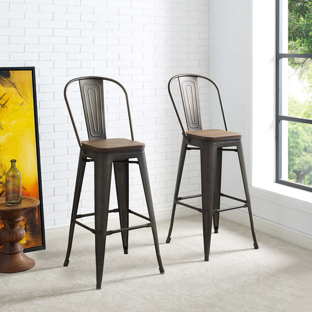 Promenade Metal Bar Stool, Metal Steel Wood, Brown 13708