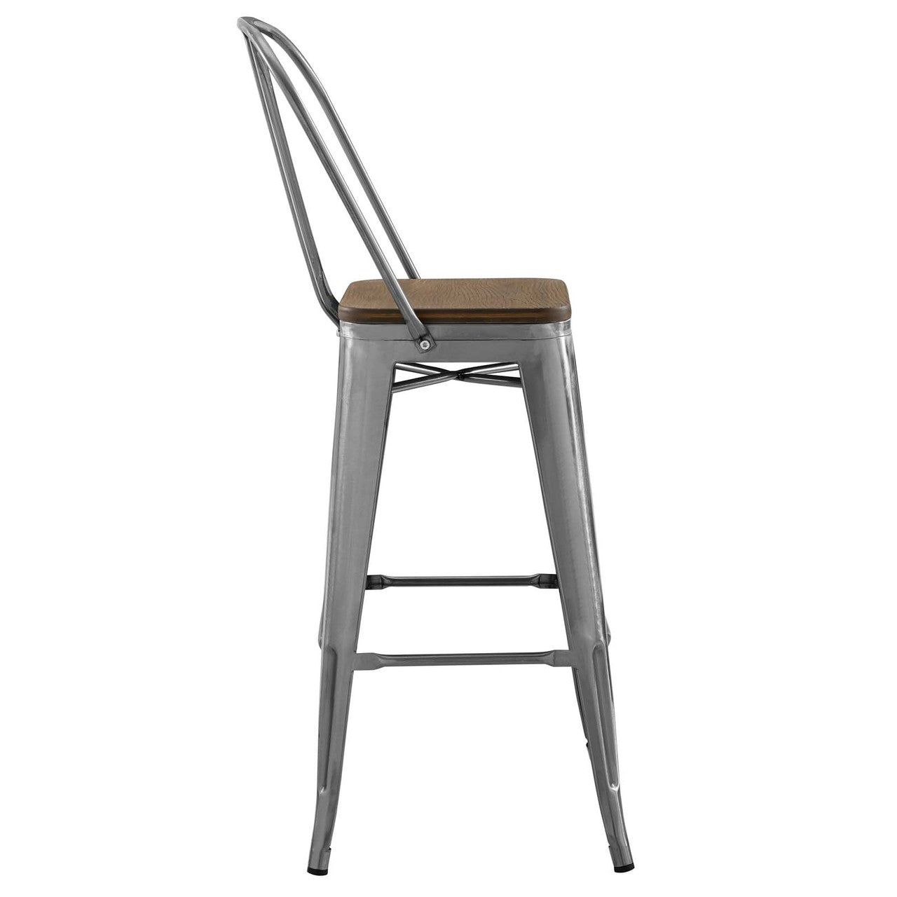 Promenade Metal Bar Stool, Metal Steel Wood, Silver 13709