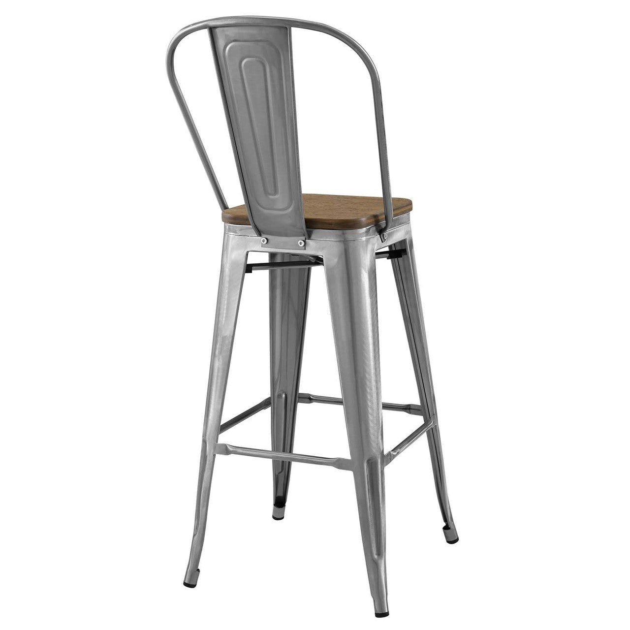 Promenade Metal Bar Stool, Metal Steel Wood, Silver 13709