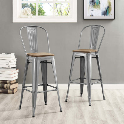 Promenade Metal Bar Stool, Metal Steel Wood, Silver 13709