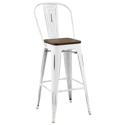 Promenade Metal Bar Stool, Metal Steel Wood, White 13710