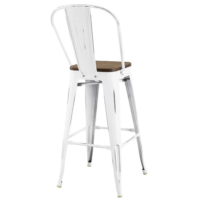 Promenade Metal Bar Stool, Metal Steel Wood, White 13710