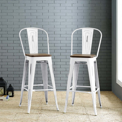 Promenade Metal Bar Stool, Metal Steel Wood, White 13710