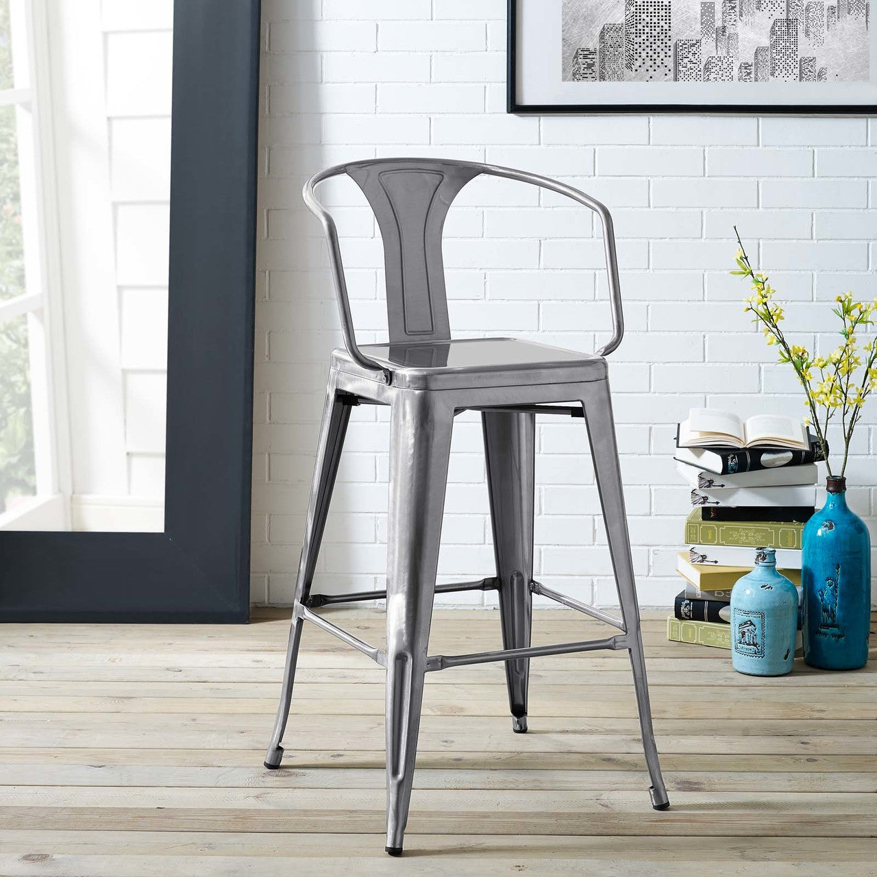 Promenade Bar Stool, Metal Steel, Silver 13712