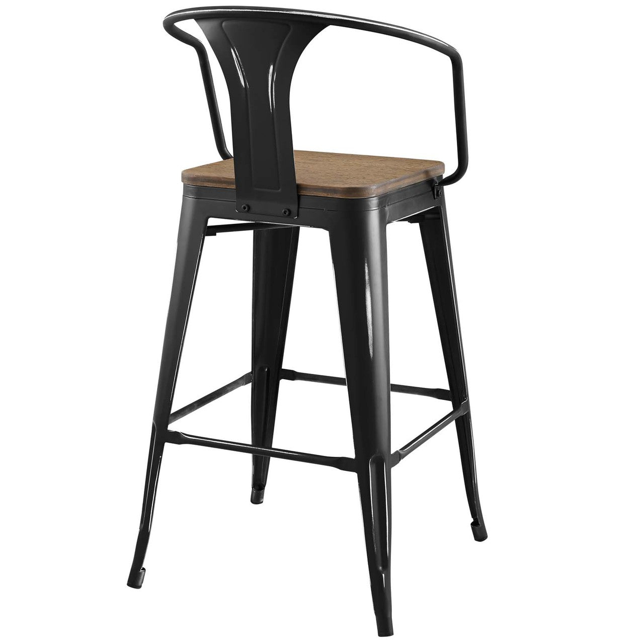 Promenade Bar Stool, Metal Steel Wood, Black 13714