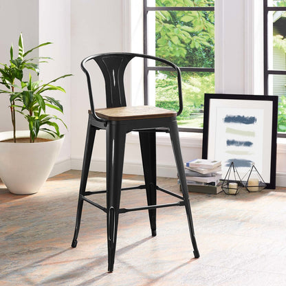 Promenade Bar Stool, Metal Steel Wood, Black 13714