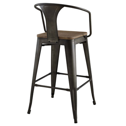 Promenade Bar Stool, Metal Steel Wood, Brown 13715