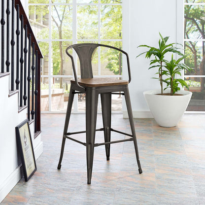 Promenade Bar Stool, Metal Steel Wood, Brown 13715