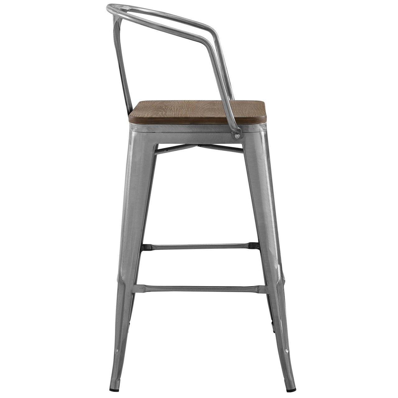 Promenade Bar Stool, Metal Steel Wood, Silver 13716