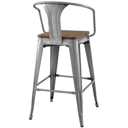 Promenade Bar Stool, Metal Steel Wood, Silver 13716