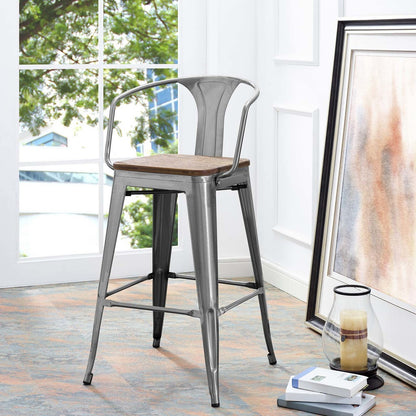 Promenade Bar Stool, Metal Steel Wood, Silver 13716