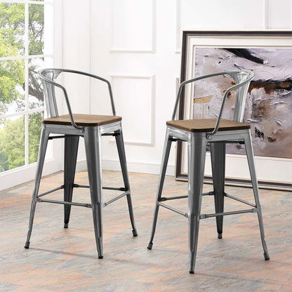 Promenade Bar Stool, Metal Steel Wood, Silver 13716