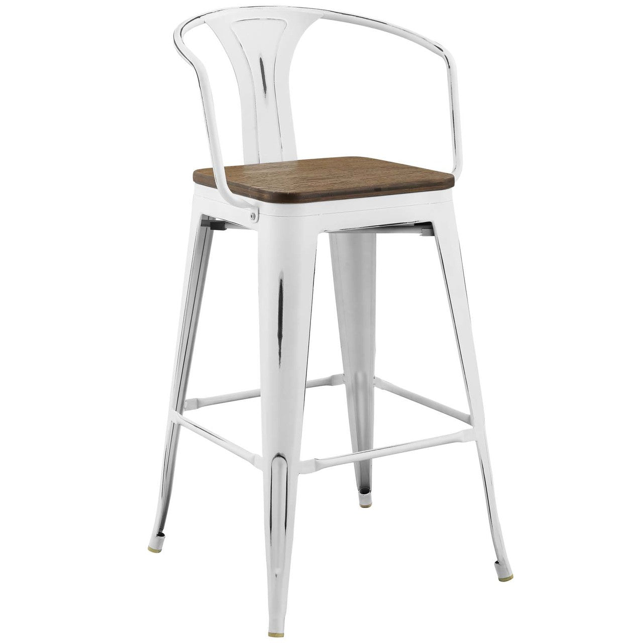 Promenade Bar Stool, Metal Steel Wood, White 13717