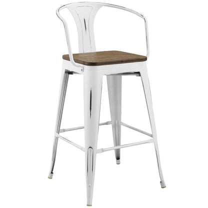 Promenade Bar Stool, Metal Steel Wood, White 13717