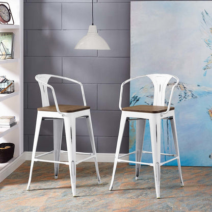 Promenade Bar Stool, Metal Steel Wood, White 13717