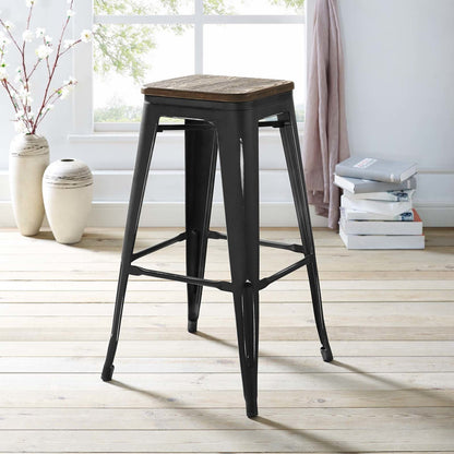 Promenade Bar Stool, Metal Steel Wood, Black 13718
