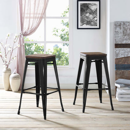 Promenade Bar Stool, Metal Steel Wood, Black 13718