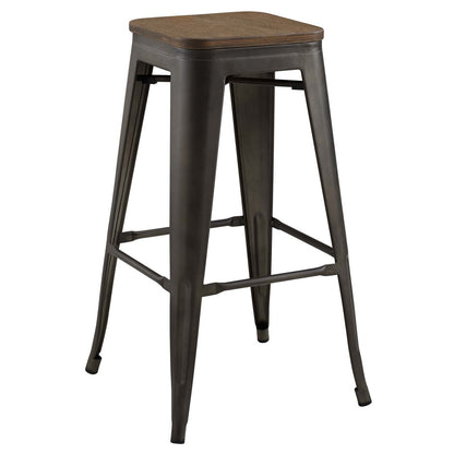 Promenade Bar Stool, Metal Steel Wood, Brown 13719