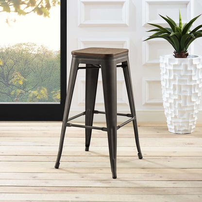 Promenade Bar Stool, Metal Steel Wood, Brown 13719