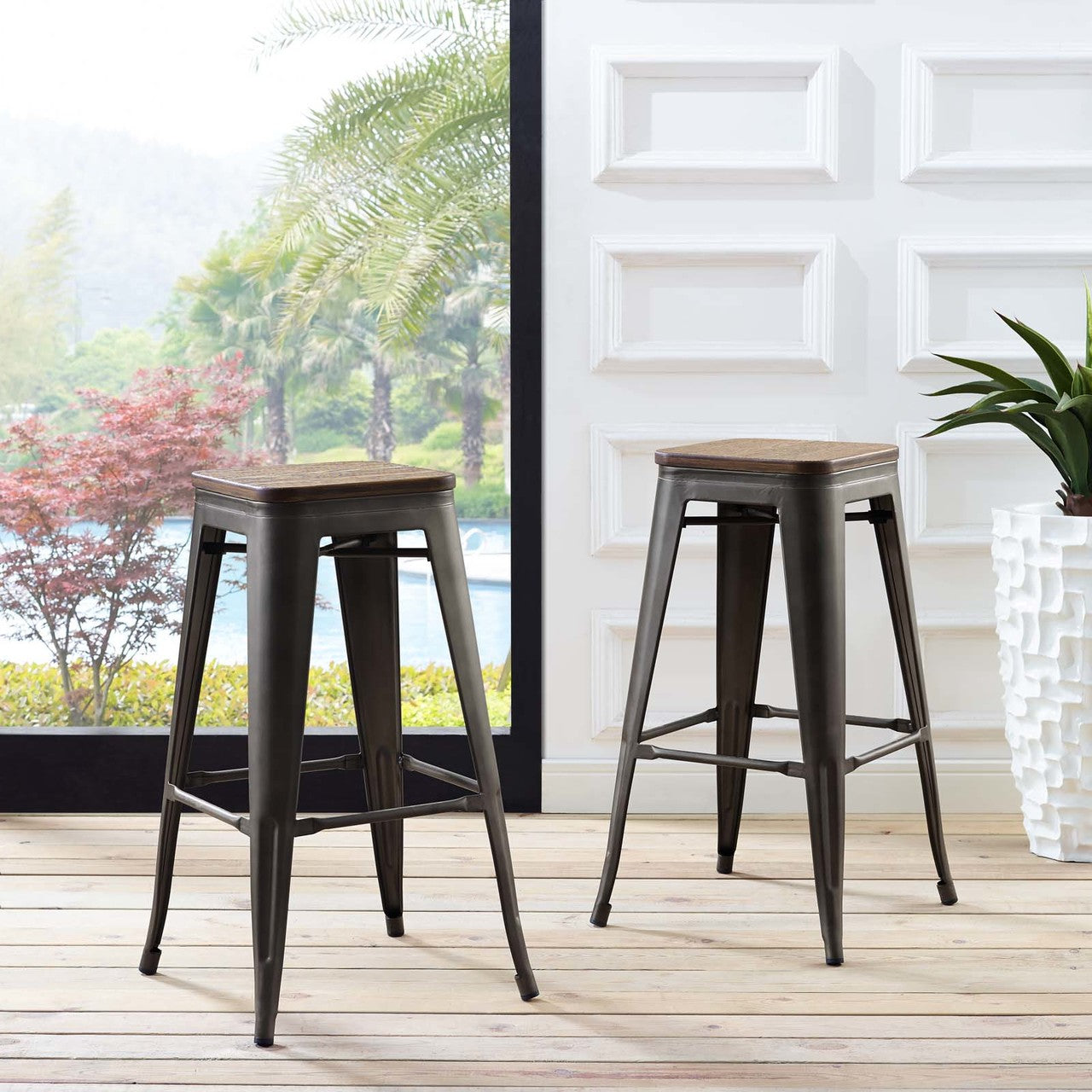 Promenade Bar Stool, Metal Steel Wood, Brown 13719