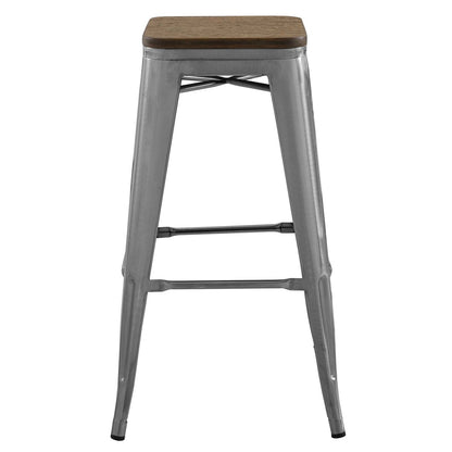 Promenade Bar Stool, Metal Steel Wood, Silver 13720