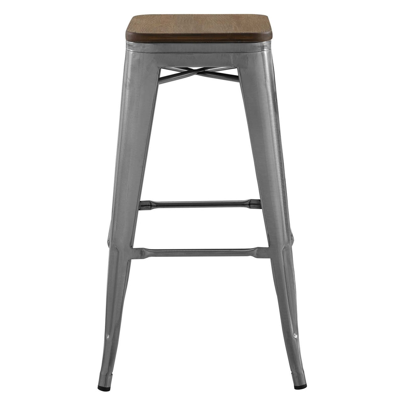 Promenade Bar Stool, Metal Steel Wood, Silver 13720