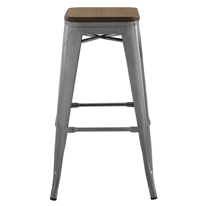 Promenade Bar Stool, Metal Steel Wood, Silver 13720