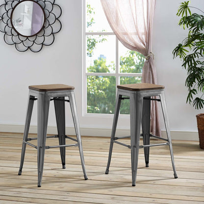 Promenade Bar Stool, Metal Steel Wood, Silver 13720
