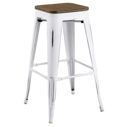 Promenade Bar Stool, Metal Steel Wood, White 13721